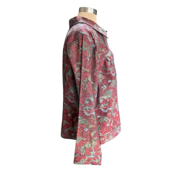 CJ Banks Wine Green Leaf Print Denim Jacket Plus Size 1X Fall Winter Casual - Picture 3 of 9